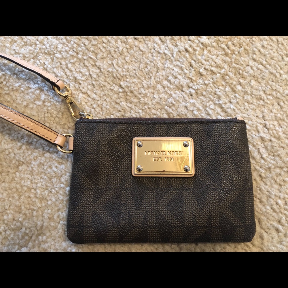 Michael Kors Small Brown MK Print Wristlet